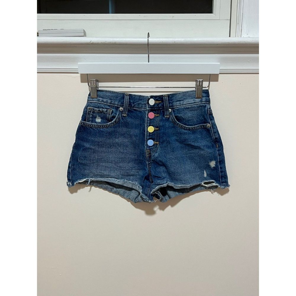 Old Navy Girls Size 14 Colorful Pastel Button Up High Waist Jean Shorts Raw Edge